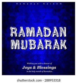 Ramazan Kareem (Ramadan Kareem) Typography - Islamic greeting text background - muslim community festival celebration - Blue Dark Mosaic shape background polygon wallpaper