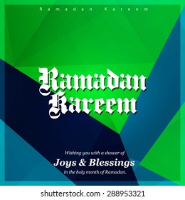 Ramazan Kareem (Ramadan Kareem) Typography - Islamic greeting text background - muslim community festival celebration - Green polygonal shape background polygon wallpaper