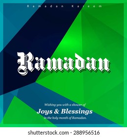 Ramazan Kareem (Ramadan Kareem) Typography - Islamic greeting text background - muslim community festival celebration - Green polygonal shape background polygon wallpaper