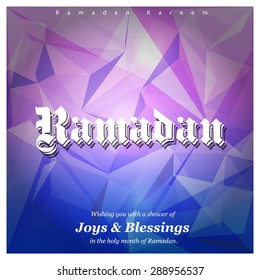 Ramazan Kareem (Ramadan Kareem) Typography - Islamic greeting text background - muslim community festival celebration - Blue Pink polygonal shape background polygon wallpaper