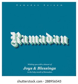 Ramazan Kareem (Ramadan Kareem) Typography - Islamic greeting text background - muslim community festival celebration - Blue vintage background