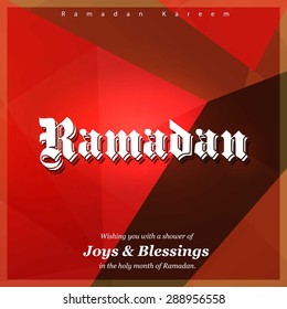 Ramazan Kareem (Ramadan Kareem) Typography - Islamic greeting text background - muslim community festival celebration - Red polygonal shape background polygon wallpaper