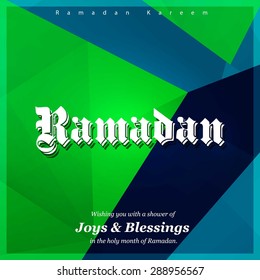 Ramazan Kareem (Ramadan Kareem) Typography - Islamic greeting text background - muslim community festival celebration - Green polygonal shape background polygon wallpaper