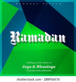 Ramazan Kareem (Ramadan Kareem) Typography - Islamic greeting text background - muslim community festival celebration - Green polygonal shape background polygon wallpaper