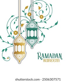 Ramazan Mubarak or Ramadan Kareem with 2 lanteen