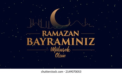 Ramazan Bayramınız Mübarek Olsun
moon, stars, mosque vector and "Happy Ramadan Holiday" text