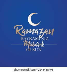 Ramazan Bayramınız Mübarek Olsun
Moon vector and "Happy Eid al-Fitr" text on dark blue background
