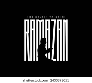 Ramazan tipografi dua eden silüet, Ramadan typography praying silhouette, vector design