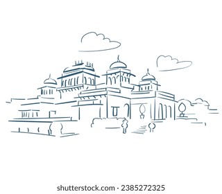 Rambagh Palace Jaipur Rajasthan Maharaja India vector sketch city illustration line art sketch simple