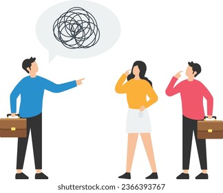 Ramble, confused explanation or bad communication skill, Confusion dialogue problem, Unclear and unsend message, Boss explain confused labyrinth maze, Speech bubble to team members

