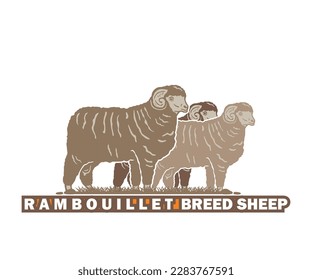 RAMBOILLET SHEEP LOGO, silhouette of great ram standing vector illustrations