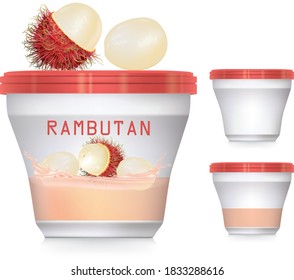 Rambutan fruit  package design with Rambutan fruit  splash . Packaging design template . Rambutan fruit  cup design.illustration