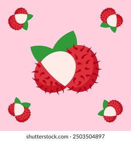 rambutan fruit seamless for pattern fabric, simple rambutan fruit cute repeat in square background, illustration fruit pattern wallpaper