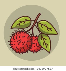 Rambutan fruit vector illustration, flat 2D vector icon