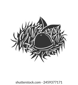Rambutan Icon Silhouette Illustration. Exotic Fruit Vector Graphic Pictogram Symbol Clip Art. Doodle Sketch Black Sign.