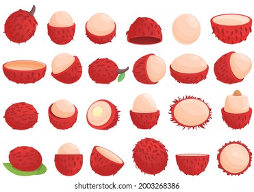 Rambutan-Symbole setzen Cartoon-Vektorgrafik. Süßes Obst. Asiatische Landwirtschaft