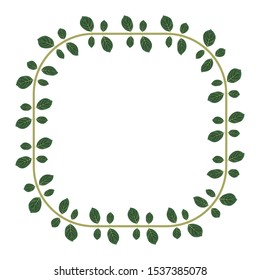 rambutan leaf motif frame, border shape of plant leaves, flat design with isolated white background