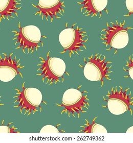 Rambutan pattern, vector Illustration. Exotic fruit. Hand-drawn style