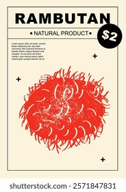 Rambutan. Set of posters of fruits and citrus in a abstract draw design. Label or poster, price tag. Simple, flat design. Patterns and backgrounds. Perfect for poster, cover, banner.	