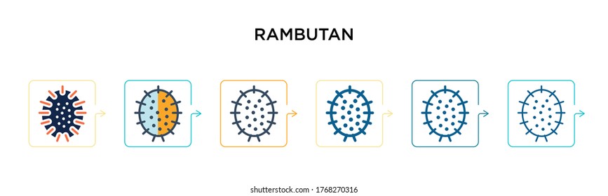 Rambutan vector icon in 6 different modern styles. Black, two colored rambutan icons designed in filled, outline, line and stroke style. Vector illustration can be used for web, mobile, ui