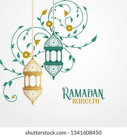 ramdan kareem design with decorative lantern and islamic floral pattern