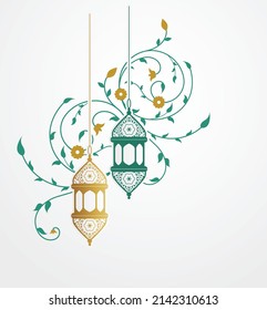 Ramdan kareem design with decorative lantern and islamic floral decoration
