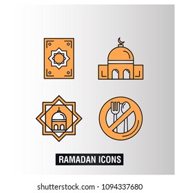 Ramdan Kareem icons set with light background vector 