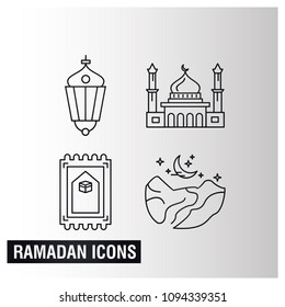 Ramdan Kareem icons set with light background vector 