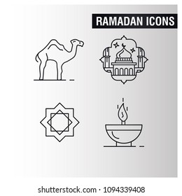 Ramdan Kareem icons set with light background vector 