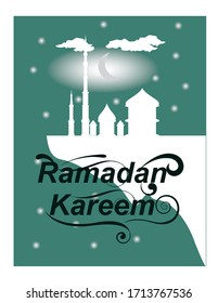 
Ramdan kareem. mosque and cloudy moon. Vector illustration.