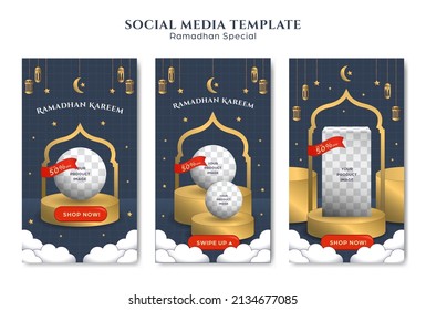 Ramdhan kareem special social media story post template set with podium for product showcase promotion ad