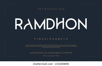Ramdhon, ramadan kareem alphabet. Modern abstract sans serif typography. Minimal simple music religion muslim vector font