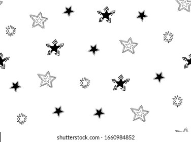 Ramdom star seamless pattern black and white. Doodle stars isolated on background. Vector hand drawn design for print, fabric, wallpaper, textile