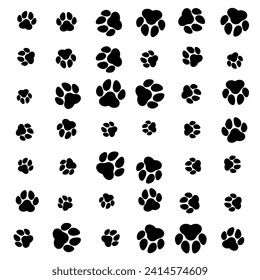 ramdon paw pattern sizes on white background