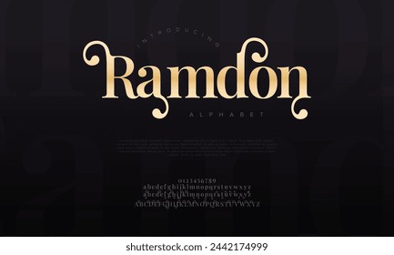 Ramdon premium luxury arabic alphabet letters and numbers. Elegant islamic typography ramadan wedding serif font decorative vintage. Creative vector illustration