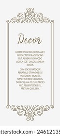 rame. Elegant ornate element for Vector ornamental decorative fdesign template, place for text. Luxury floral border. Lace decor for birthday and greeting card, wedding invitation,certificate.