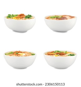 Ramen Adventure for Your Social Media and Website Menu: A Dynamic 3D Vector Series That Ignites Foodie Frenzy. Embark on a culinary journey with a creative series of four visually captivating ramen 