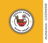 Ramen Bowl Badge and Sticker Vector Illustration in Flat Style Line Art