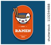 Ramen Bowl Badge and Sticker Vector Illustration in Flat Style Line Art