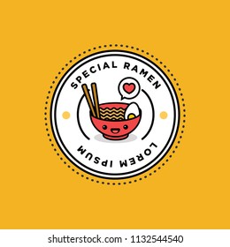 Ramen Bowl Badge and Sticker Vector Illustration in Flat Style Line Art