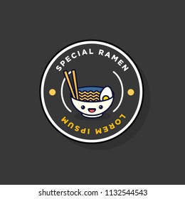 Ramen Bowl Badge and Sticker Vector Illustration in Flat Style Line Art