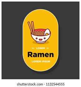 Ramen Bowl Badge and Sticker Vector Illustration in Flat Style Line Art