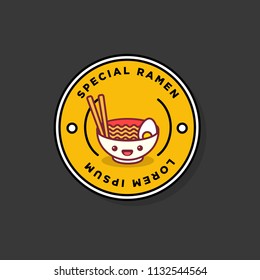 Ramen Bowl Badge and Sticker Vector Illustration in Flat Style Line Art
