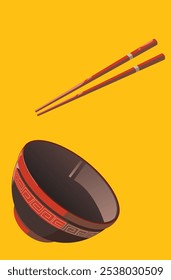 ramen bowl with chopstick, Japanese style object, vector illustration