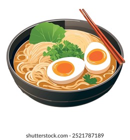 Ramen Bowl with Egg and Noodles Vector 	