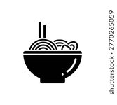 Ramen bowl icon vector illustration in black outline style isolated on white background. Perfect for restaurant menus, Asian cuisine, food delivery apps, and culinary design.