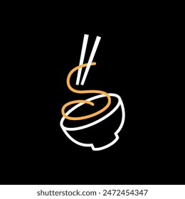 ramen bowl japanese food line logo design vector