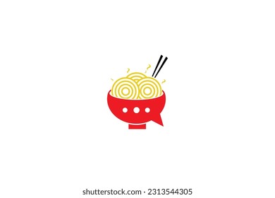  ramen bowl noddles with chat design, modern illustrstion, creative ramen logo, noodles with chat logo