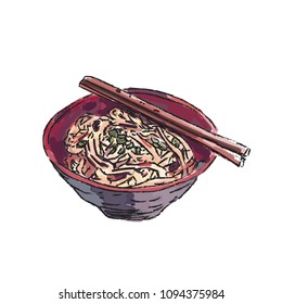 Ramen bowl noodles vector.
