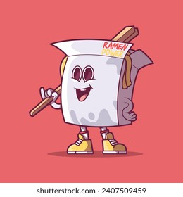 Ramen box character in a cool pose vector illustration. Food, brand design concept.